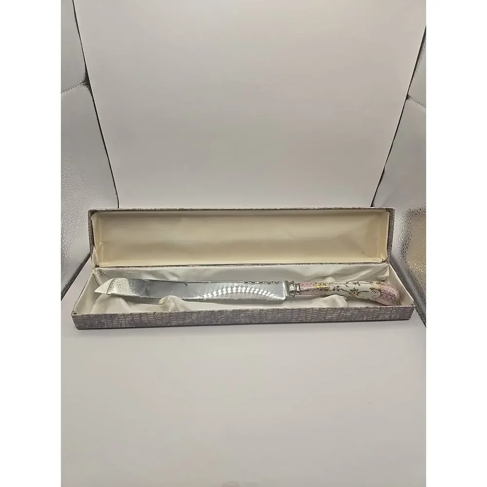 Vintage A E Lewis‎ Sheffield England Knife Handpainted Porcelain Stainless Blade